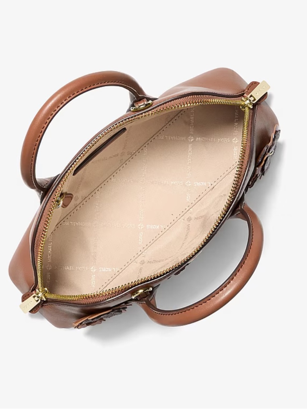 Michael Kors Tan Brown Floral Applique Satchel - Picture 2 of 5